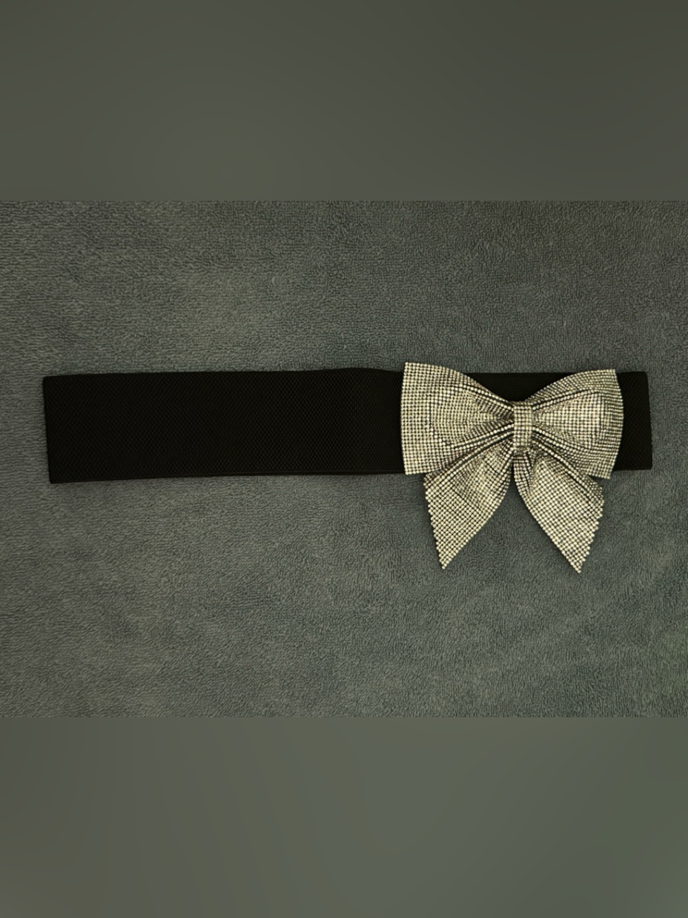 Rhinestone Bow Stretch Belt - Black